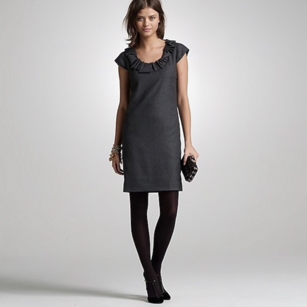 J Crew Black Ribbon Ravine Cap Sleeve Wool Dress S - Picture 2 of 12